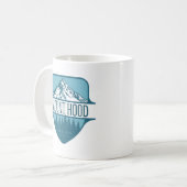 オレゴン州マウントフッドの山の紋章デザイン コーヒーマグカップ (正面左)