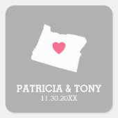 オレゴン州マップホーム州ラブウィズオプションハート スクエアシール (正面)