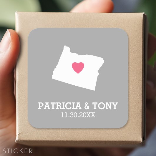 オレゴン州マップホーム州ラブウィズオプションハート スクエアシール