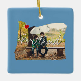 オレゴン州写真の挿入と町名 セラミックオーナメント