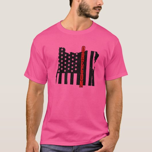 オレゴン州旗州地図プライド愛国第4日 Tシャツ (正面)