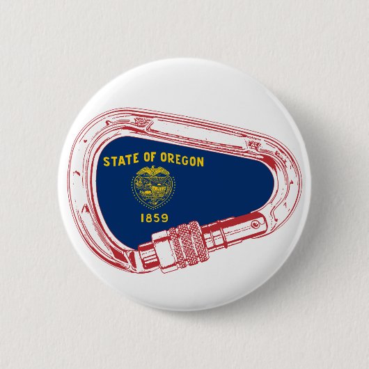 オレゴン州旗登山カラビナー 缶バッジ (正面)