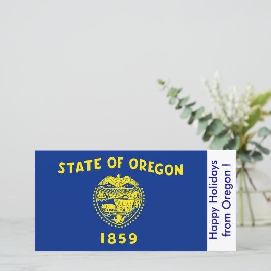 オレゴン州旗、アメリカからのハッピーホリデー シーズンカード (スタンド正面)