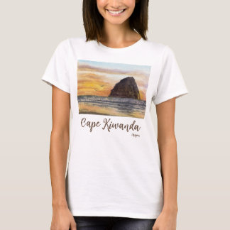 オレゴン州海岸のキワンダ岬 日没 水彩画シーン Tシャツ