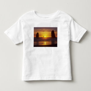 オレゴン州、オレゴン海岸、キャノンビーチ、海岸の岩が2つ トドラーTシャツ