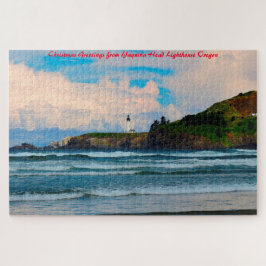 オレゴン州 ヤキナ灯台 クリスマス・グリーティング ジグソーパズル