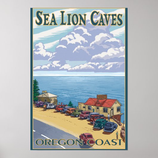 オレゴン海ライオンの洞窟ヴィンテージ旅行ポスター ポスター (正面)