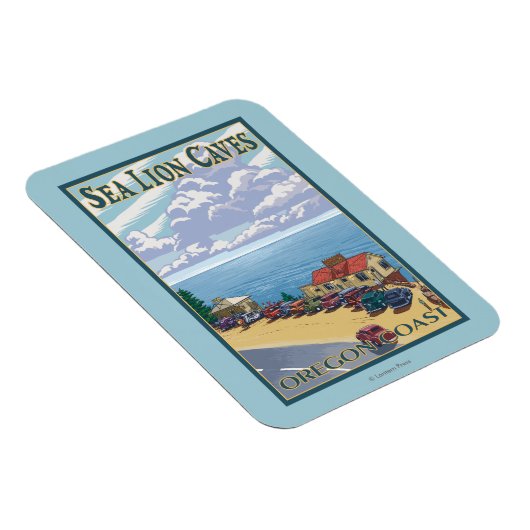 オレゴン海ライオンの洞窟ヴィンテージ旅行ポスター マグネット (右側)