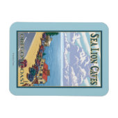 オレゴン海ライオンの洞窟ヴィンテージ旅行ポスター マグネット (横)