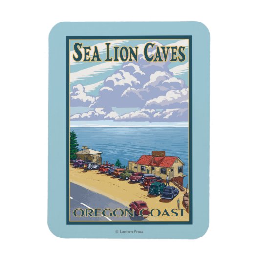 オレゴン海ライオンの洞窟ヴィンテージ旅行ポスター マグネット (縦)