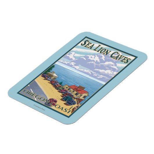 オレゴン海ライオンの洞窟ヴィンテージ旅行ポスター マグネット (左側)