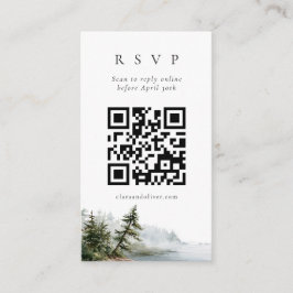 オレゴン海岸の松林の風景 ウェディングQRコードRSVP エンクロージャーカード