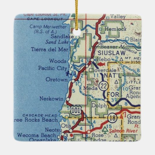 オレゴン海岸ヴィンテージの地図 セラミックオーナメント (裏面)