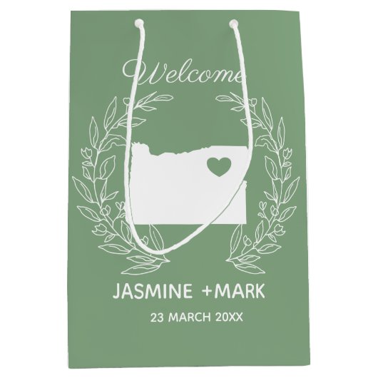 オレゴン結婚式の引き出物カスタムへようこそ ミディアムペーパーバッグ (正面)