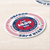 オレゴン赤白青タイポグラフィ ラウンドペーパーコースター (アングル)