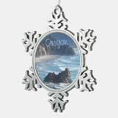 オレゴン風光明媚な海岸線 スノーフレークピューターオーナメント (右)