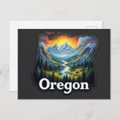 オレゴン鮮やかランドスケープ・アート | 山図解入りの、写真付きの体 シーズンポストカード (正面/裏面)