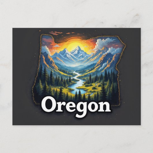 オレゴン鮮やかランドスケープ・アート | 山図解入りの、写真付きの体 シーズンポストカード (正面)