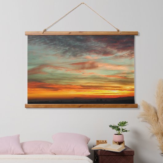 オレゴン鮮やか白熱［赤熱］光を放つサンセット 吊り下げ型タペストリー (寝室)