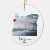 オレゴン・バケーションフォト赤いハート セラミックオーナメント (左)