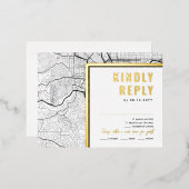オレゴン・ラブロケーター・ポートランド | RSVP返信 箔招待状ポストカード (正面/裏面)