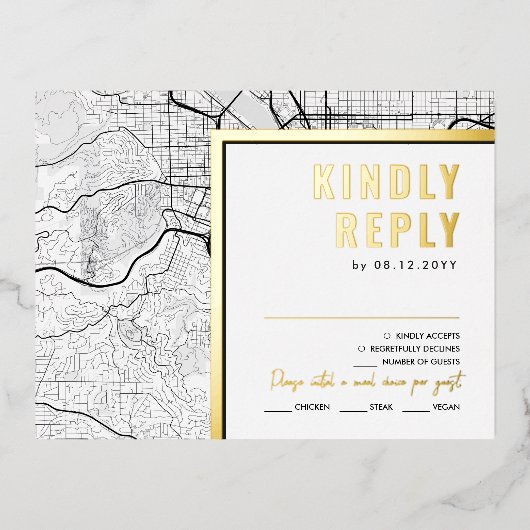 オレゴン・ラブロケーター・ポートランド | RSVP返信 箔招待状ポストカード (正面)
