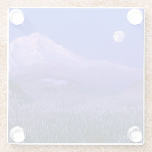 オレゴン，山のフードの上の月昇 ガラスコースター (裏面)