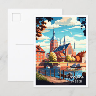 オレブロスウェーデンヴィンテージ旅行イラストレーション ポストカード