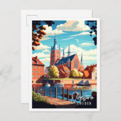 オレブロスウェーデンヴィンテージ旅行イラストレーション ポストカード (正面/裏面)