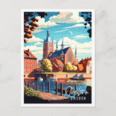 オレブロスウェーデンヴィンテージ旅行イラストレーション ポストカード (正面)