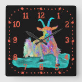 オレンおもしろいカラフルジの叫びヤギアートデザイン スクエア壁時計 (正面)