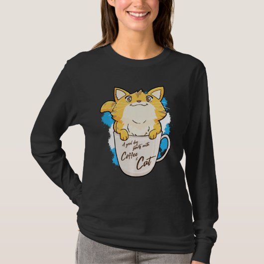 オレンおもしろいジキャットコーヒーマグ猫アイディア Tシャツ (正面)