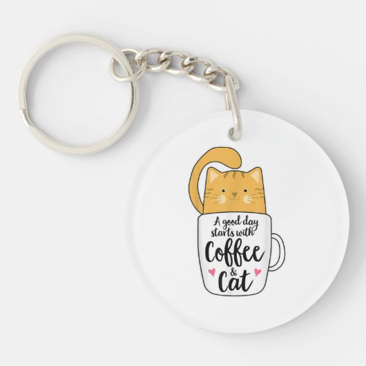オレンおもしろいジキャットコーヒーマグ猫好き キーホルダー (正面)