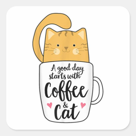 オレンおもしろいジキャットコーヒーマグ猫好き スクエアシール (正面)