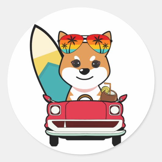 オレンおもしろいジドッグがビーチに向かう ラウンドシール (正面)