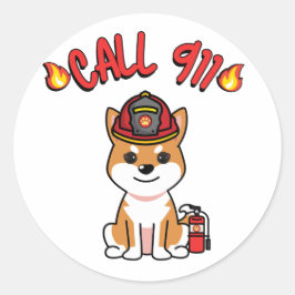 オレンおもしろいジ犬は消防士だ ラウンドシール