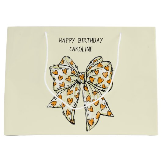 オレンお洒落ジイエローコケットハートボウ ラージペーパーバッグ (正面)