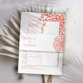 オレンお洒落ジレッド結婚・フローリッシュ 招待状ベリーバンド