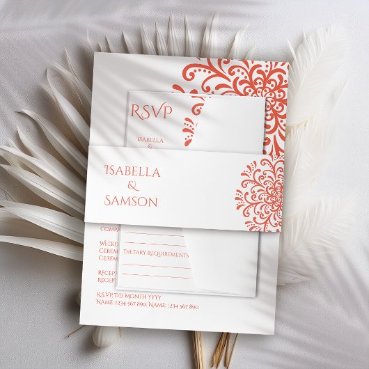 オレンお洒落ジレッド結婚・フローリッシュ 招待状ベリーバンド