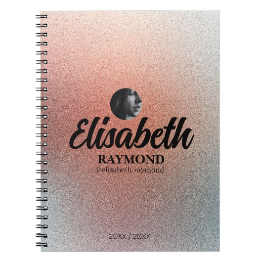 オレンかわいらしジグリッターの写真と名前 ノートブック (正面)