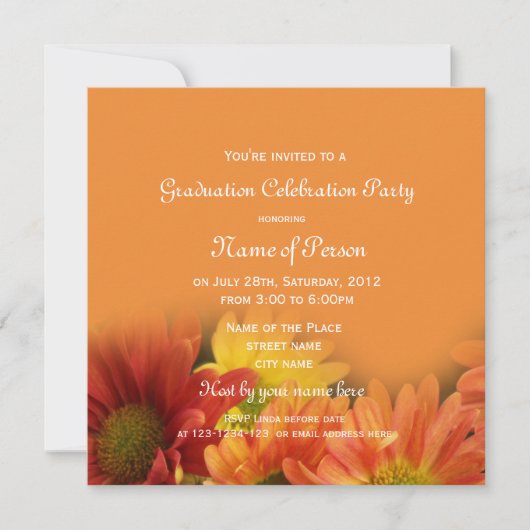 オレンかわいらしジデイジー花卒業 招待状 (正面)