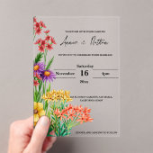 オレンかわいらしジパープルワイルドフラワー結婚フローラ アクリル招待状 (インサイチュ (ポータブル))