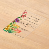 オレンかわいらしジパープルワイルドフラワー結婚フローラ アクリル招待状 (レイダウン)