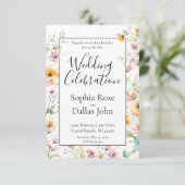 オレンかわいらしジピンクウォーターカラーワイルドフラワー結婚ズ 招待状 (スタンド正面)