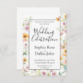 オレンかわいらしジピンクウォーターカラーワイルドフラワー結婚ズ 招待状 (正面/裏面)