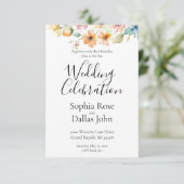 オレンかわいらしジピンクウォーターカラーワイルドフラワー結婚ズ 招待状 (スタンド正面)