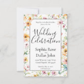 オレンかわいらしジピンクウォーターカラーワイルドフラワー結婚ズ 招待状 (正面)