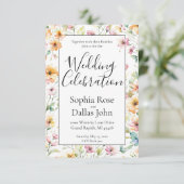 オレンかわいらしジピンクウォーターカラーワイルドフラワー結婚ズ 招待状 (スタンド正面)