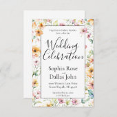 オレンかわいらしジピンクウォーターカラーワイルドフラワー結婚ズ 招待状 (正面/裏面)