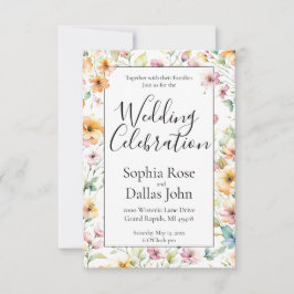 オレンかわいらしジピンクウォーターカラーワイルドフラワー結婚ズ 招待状